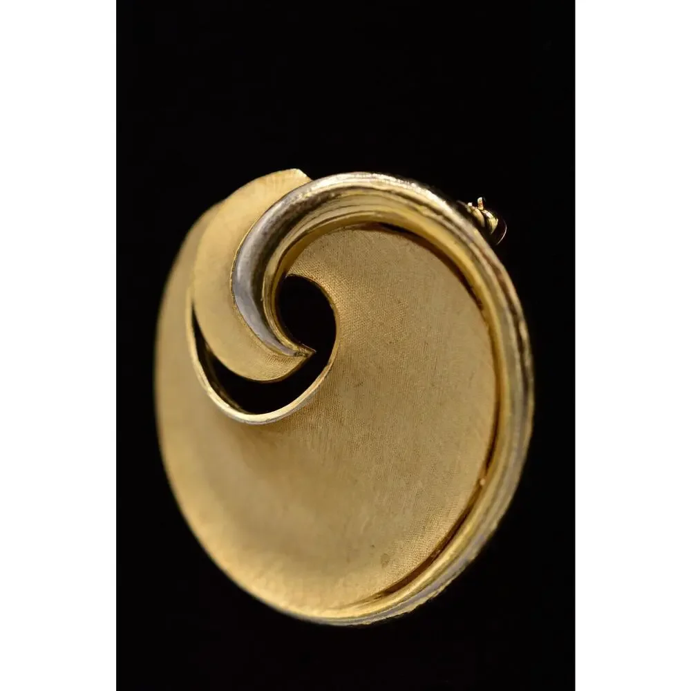Crown Trifari Pin Brooch Brushed Gold Abstract Chunky Vintage Signed 1940s Bin5B